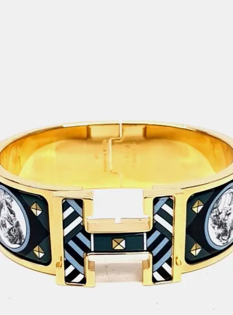 Herm&egrave;s Gold/Green Clic Clac H Bracelet