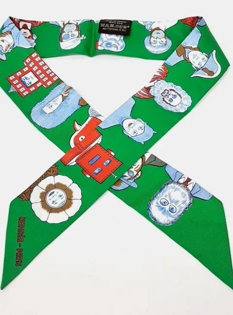 Herm&egrave;s Twilly Green/Multicolor Silk Scarf
