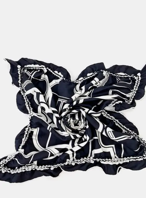 Hermes Coupe Tattooage Navy Blue/White Silk Scarf