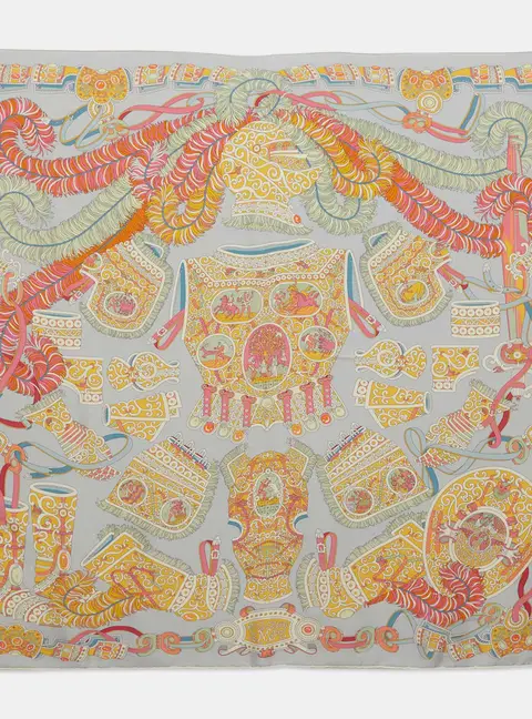 Herm&egrave;s Grey Sous l&rsquo;Egide de Mars Silk Carr&eacute; Scarf
