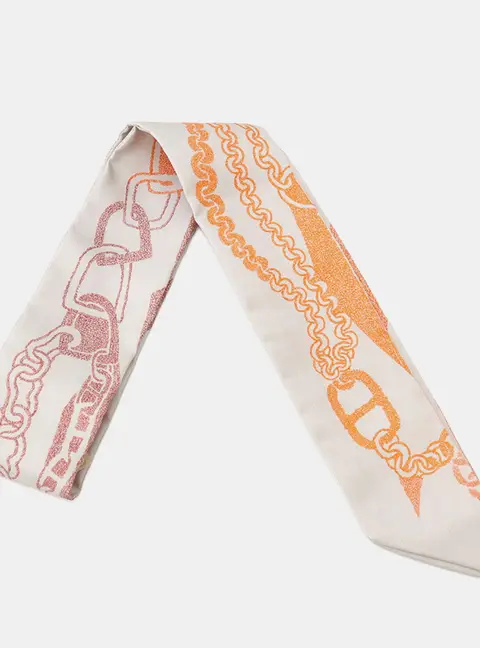 Hermes Twilly Boucle Boucles Et Maillons Greige / Brique / Orange Silk