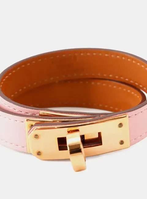 Hermes Kelly Double Tour Bracelet Size T2 Rose Sakura Swift Leather