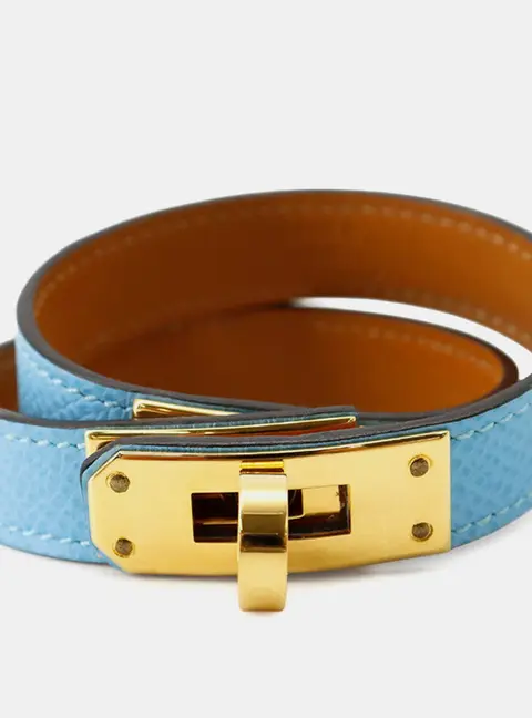 Hermes Kelly Double Tour Bracelet Size T2 Celeste Epsom