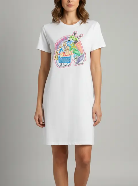 Hermes White Chevaloscope Embroidered Jersey T-Shirt Dress M