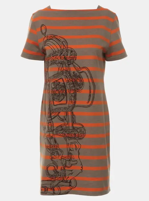Hermes Brown, Orange Cotton Stripes Dress S