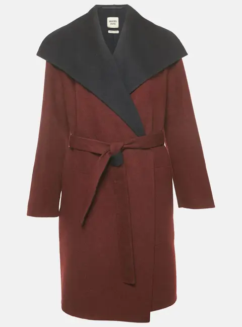 Hermes Burgundy/Blue Cashmere Felt Belted Coat L