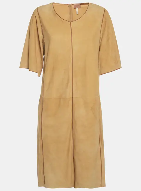 Hermes Yellow Suede Leather Trim Short Dress M