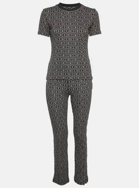 Hermes Black Monochrome H Rond Jacquard Knit T-Shirt and Pant Set S/M