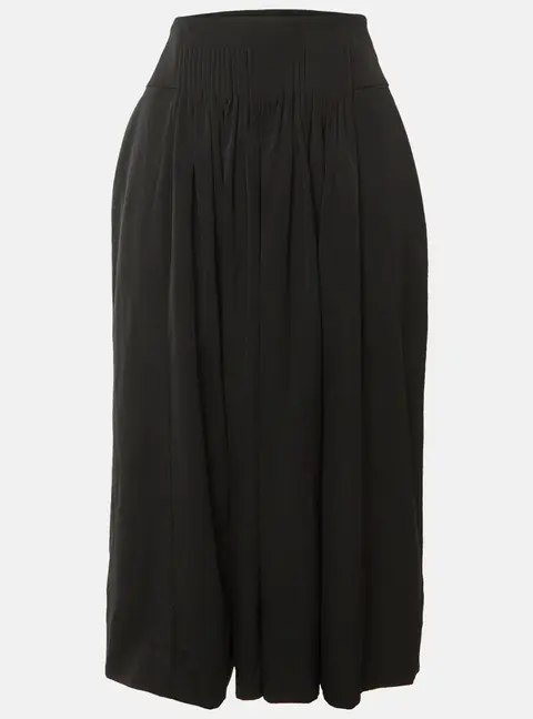 Herm&egrave;s Black Wool Pleated Detail Midi Skirt L