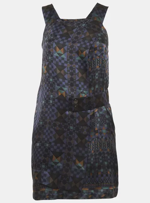 Herm&egrave;s Navy Blue Geometric Print Satin Mini Dress S