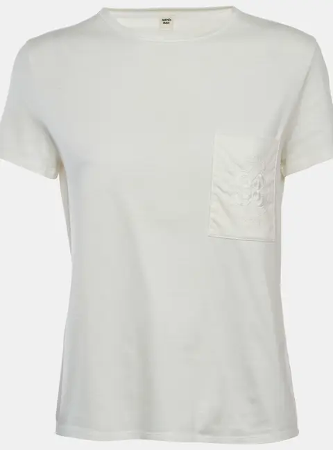 Hermes White Embroidered Jersey T-Shirt M