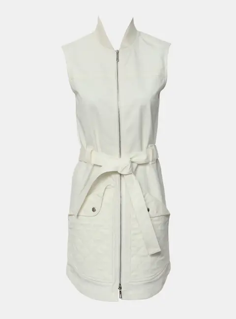 Hermes Cotton Blanc Nature Equestre Dire Zip-Up Sleeveless Dress FR 34