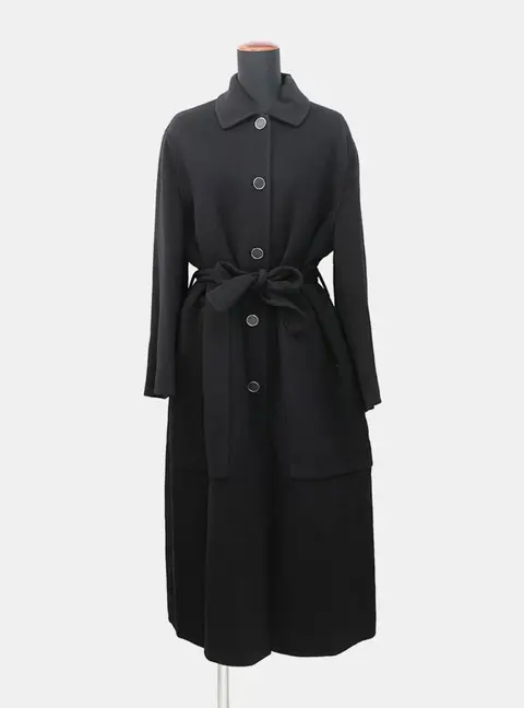 Hermes Double-Faced Wrap Coat Size 34 Black Cashmere100%