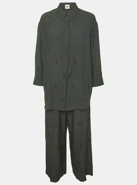 Herm&egrave;s Bottle Green Embroidered Silk Shirt and Trousers Set S