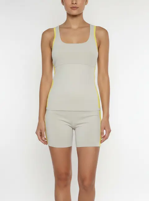 Hermes Grey/Yellow Striped Technical Knit Yoga Tank Top and Shorts S