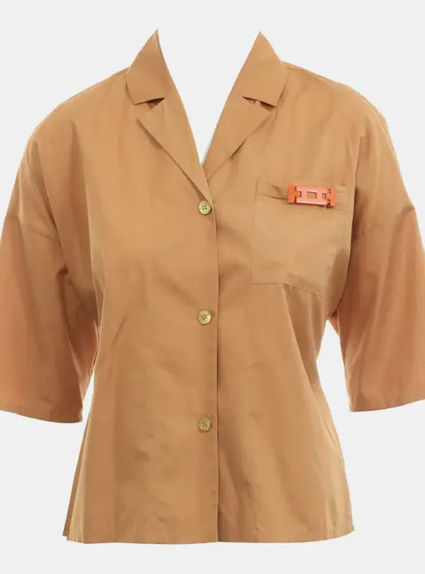 Hermes Belted Oversize Shirt With Embellished Pockets FR 36