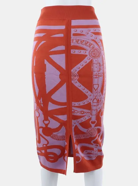 Herm&egrave;s silk orange/purple banding skirt 34