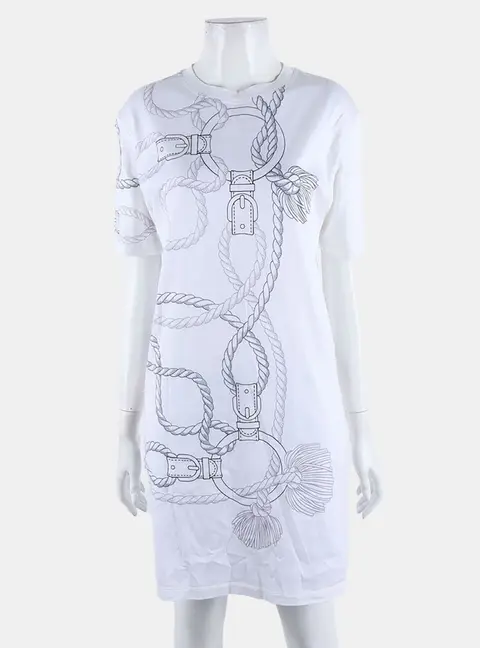 Hermes White/Multicolor Cotton Printed Dress Size S
