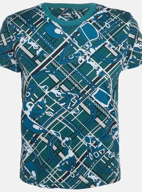 Hermes Green Printed Cotton Short Sleeve T-Shirt M