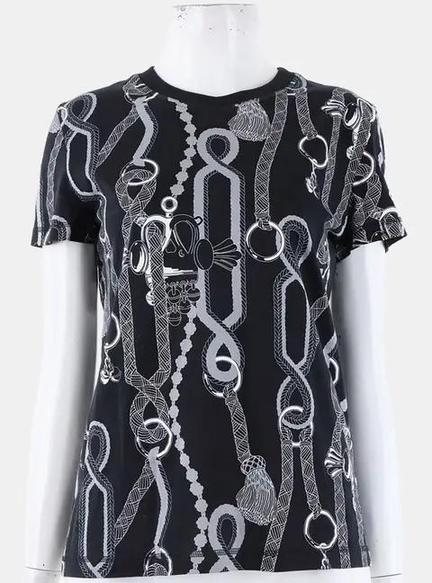 Herm&egrave;s Black, White Short Sleeves Top Size XS