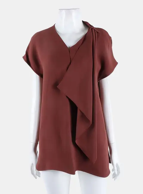 Herm&egrave;s Brown Silk Short Sleeved Blouse Size M