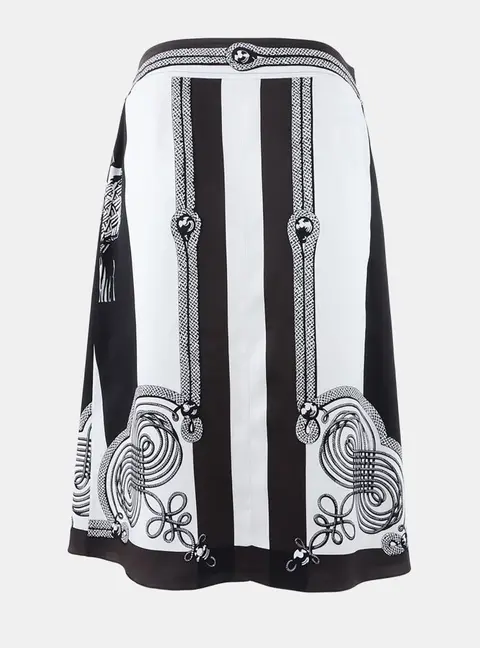 Herm&egrave;s Black/Brown/Cream Silk Wrap Skirt Size S