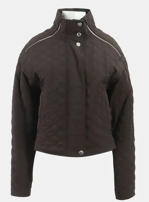 Herm&egrave;s Brown Cotton Nylon Quilted Zip Up Jumper Size S