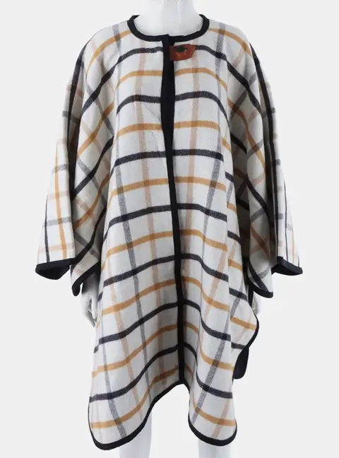 Herm&egrave;s Ivory/Multicolor Cashmere Wool Poncho One Size