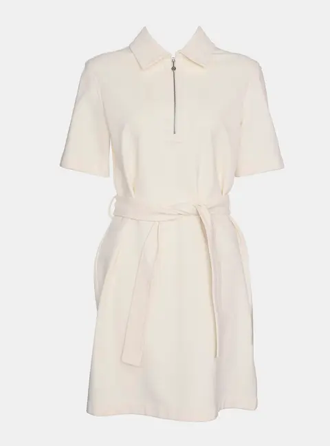 Hermes Cream Collared Mod Belted Dress FR 38