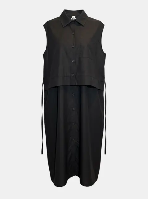Hermes Robe Inspiration Chemise Black Sleeveless Shirt Dress FR 36