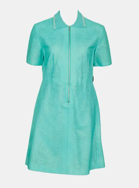 Hermes 2017 Resort Turquoise Leather Dress Size M