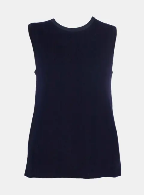 Hermes Dark Blue Cotton Sleeveless Knitted Top Size S