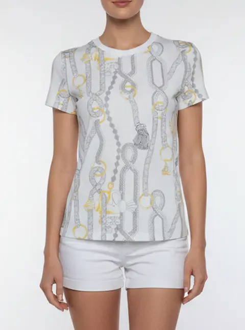 Herm&egrave;s White Printed Cotton Palefroi Remix T-Shirt S