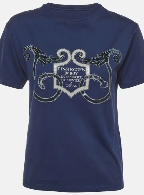Hermes Navy Blue Printed Jersey Short Sleeve T-Shirt S