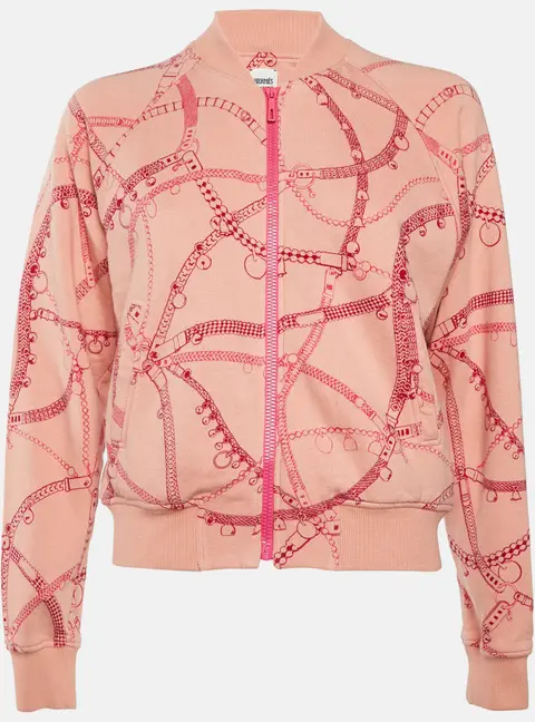 Hermes Pink Tresor de Medor Cotton Knit Zip-Up Jacket M