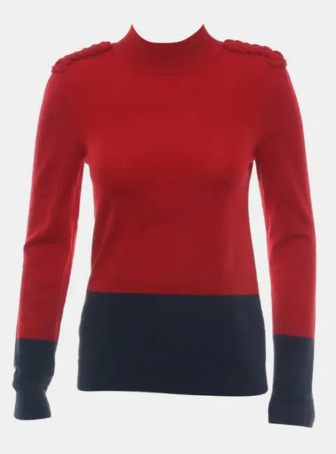 Hermes Two Tone Cashmere Sweater with Braided Knit Shoulder Detail FR 36
