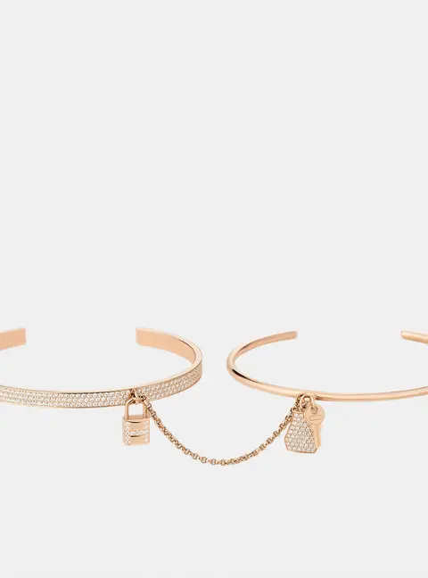 Hermes Kelly Cadenas Diamond 18k Rose Gold Bangle Bracelet SH