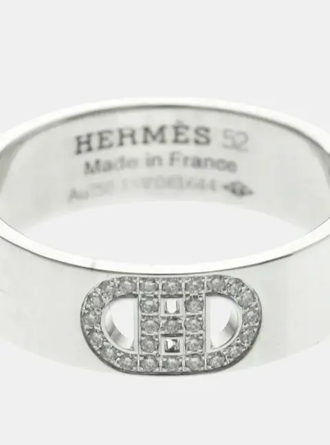Hermes H D'ancre Diamonds 18K White Gold Diamond Band Ring EU 52