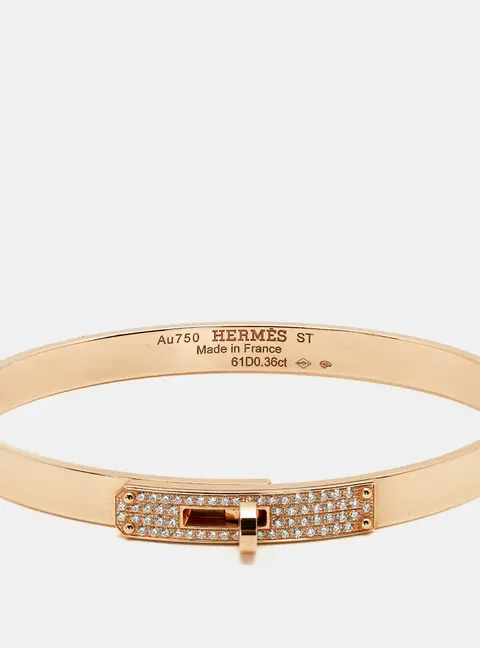 Herm&egrave;s Kelly Diamond 18k Rose Gold Bangle Bracelet ST