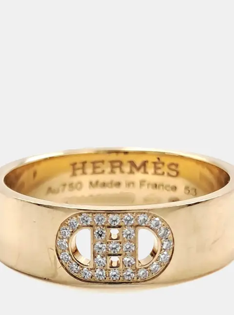 Herm&egrave;s 18k Rose Gold Diamond d'Ancre Ring EU 53
