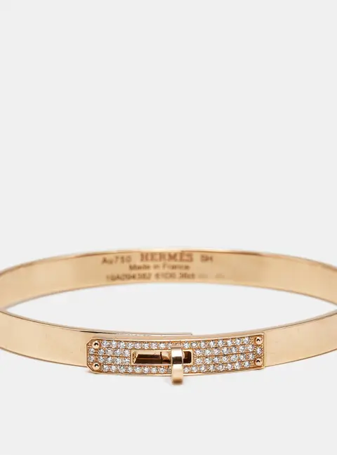 Hermes Kelly Diamond 18k Rose Gold Bangle Bracelet SH