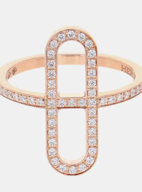 Hermes 18K Pink Gold Ever Chaine D'Ancre Diamond Ring Size Pm
