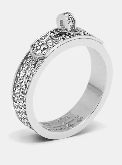 Herm&egrave;s Kelly Diamonds 18k White Gold Ring Size 51