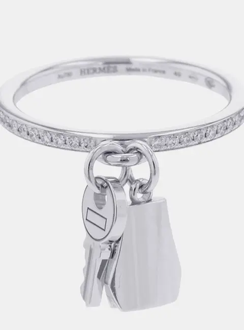 Hermes Kelly Clochette Ring  18K White Gold Size EU 49