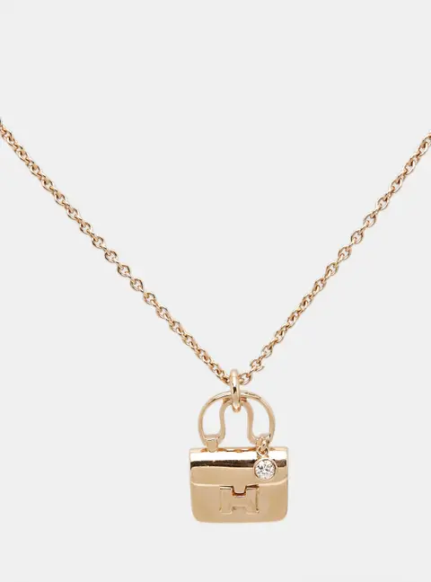 Herm&egrave;s  Constance Amulette 18K Rose Gold Diamond Charm Pendant Necklace