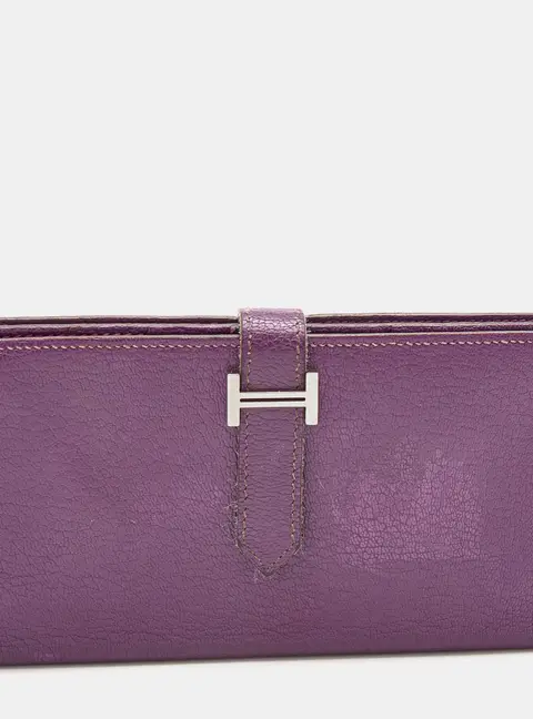 Herm&egrave;s  Cyclamen Chevre Mysore Leather Palladium Finish Bearn Wallet