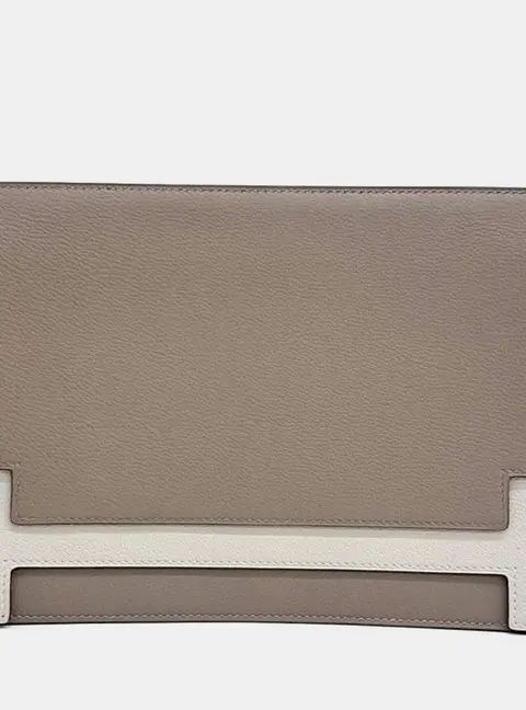 Hermes Multiplex Clutch Taupe White Tadelakt Leather Clutch Bag