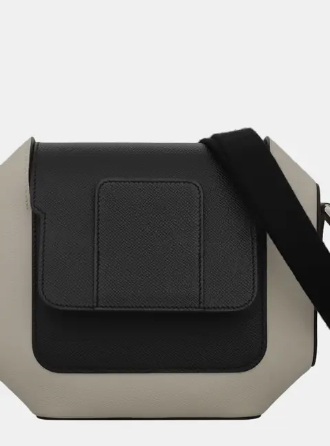 Hermes Octogone 23 Black Off White Brown Leather Crossbody Bag