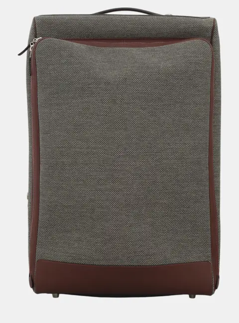 Hermes Caleche Express Luggage Grey Brown Tweed Leather Carry-On Bag