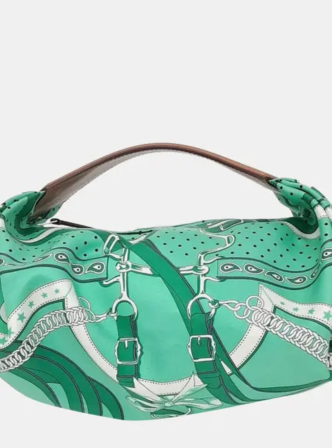 Hermes Balusoie Vert Comics Toile Canvas Hobo Bag
